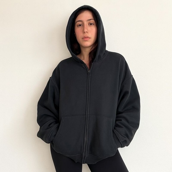 SKIMS Tops - Skims Hoodie Sweatshirt Womens Large Black Full Zip Fleece Casual Lounge